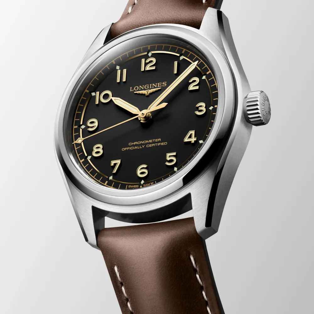 Longines Spirit Pilot 3 Hands 39mm Mens Watch Leather Black detail 2