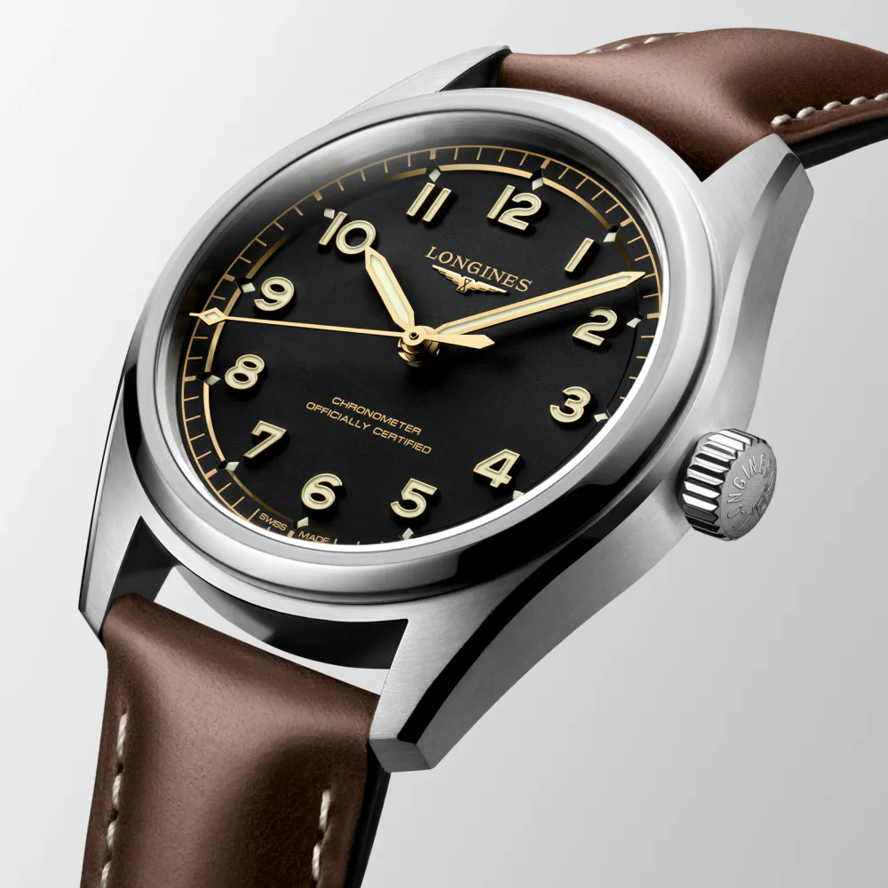 Longines Spirit Pilot 3 Hands 39mm Mens Watch Leather Black detail 3