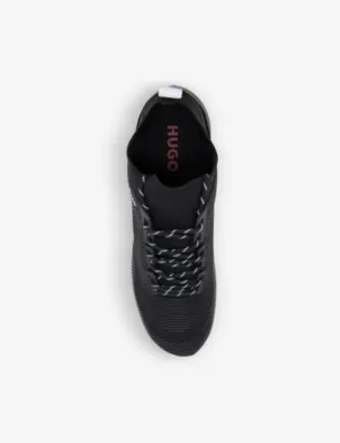 HUGO Panelled embossed-branding faux-leather running trainers - EUR 39 / 5 UK MEN in BLACK, additional product view 2