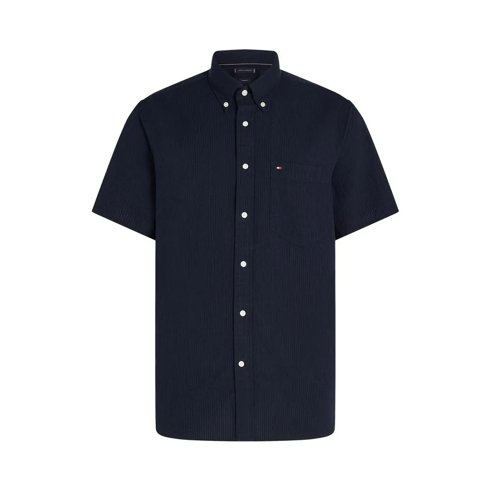 Tommy Hilfiger Men's Seersucker Short-Sleeve Plain Shirt