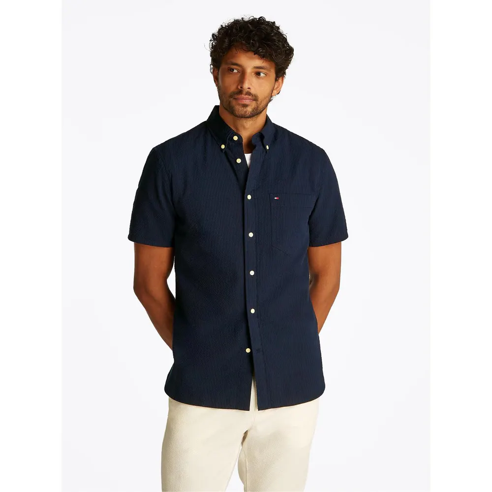Tommy Hilfiger Men's Seersucker Short-Sleeve Plain Shirt detail 3