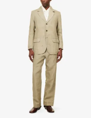 KARTIK RESEARCH Bead-Embellished Single-Breasted Linen Jacket in LIGHT GREEN, additional product view 2