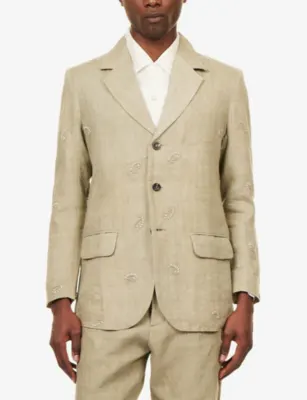 KARTIK RESEARCH Bead-Embellished Single-Breasted Linen Jacket in LIGHT GREEN, additional product view 3