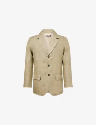 KARTIK RESEARCH Bead-Embellished Single-Breasted Linen Jacket in LIGHT GREEN – Mens | Blazers | Formal blazers