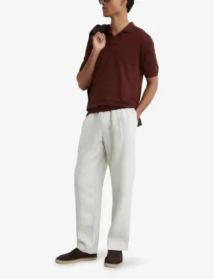REISS Serval Open-Collar Textured Woven Polo detail 2