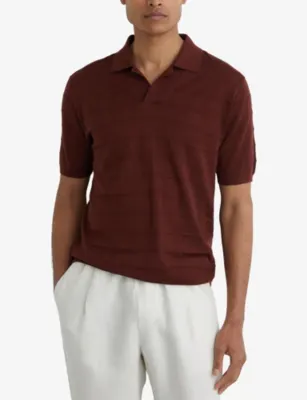 REISS Serval Open-Collar Textured Woven Polo detail 3