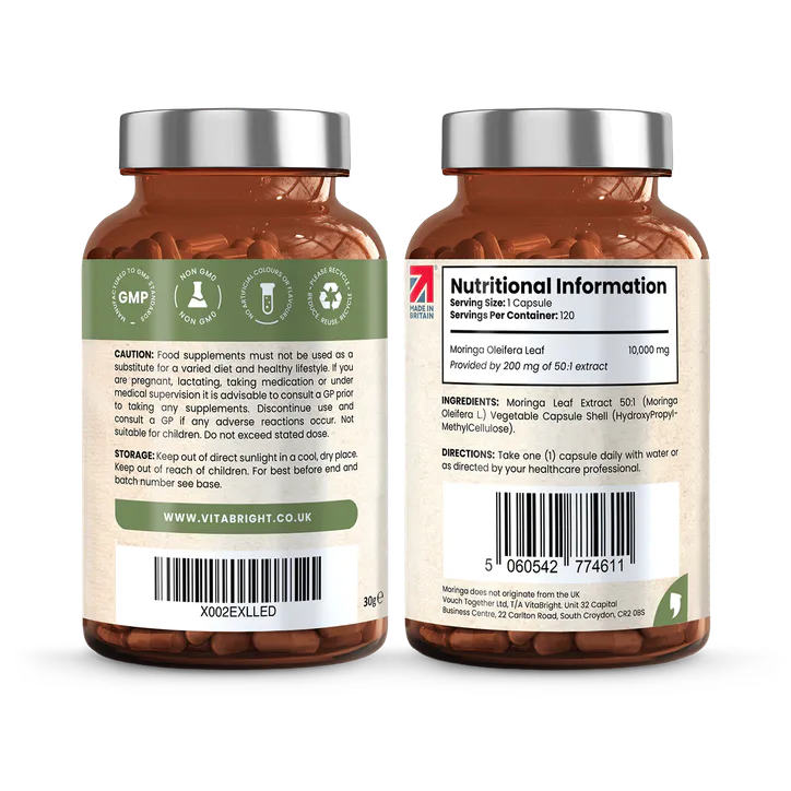 VitaBright Moringa Leaf Extract 10,000mg per Capsule - 120 Capsules - 1 a Day detail 2
