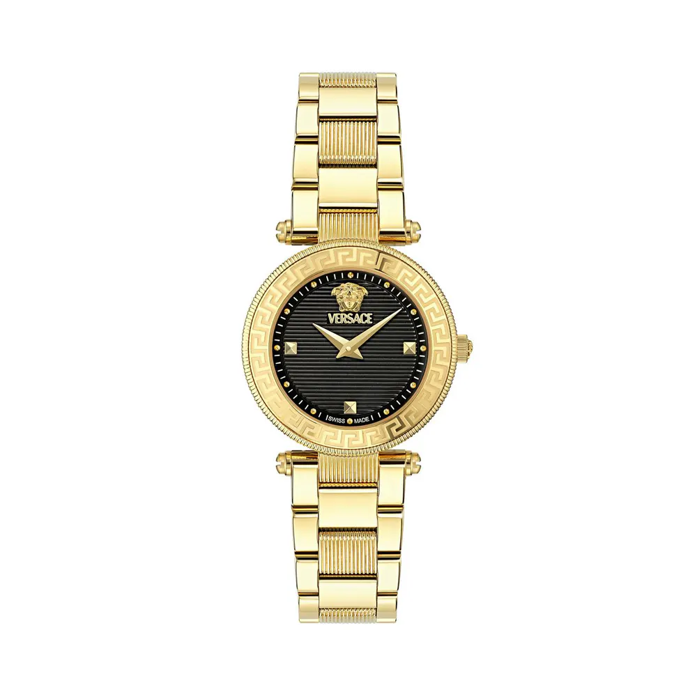 Versace Reve Petite Quartz Analogue Watch in Black/Gold – Accessories