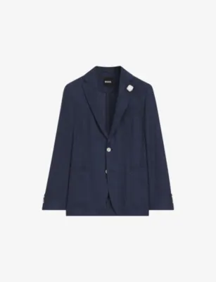 BOSS Slim-Fit Micro-Pattern Linen-Blend Blazer - OPEN BLUE