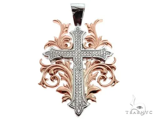RINA - For Him CUSTOM Black Ink Crew 14k Two Tone Diamond Filigree Cross Pendant 64747 – Pendant