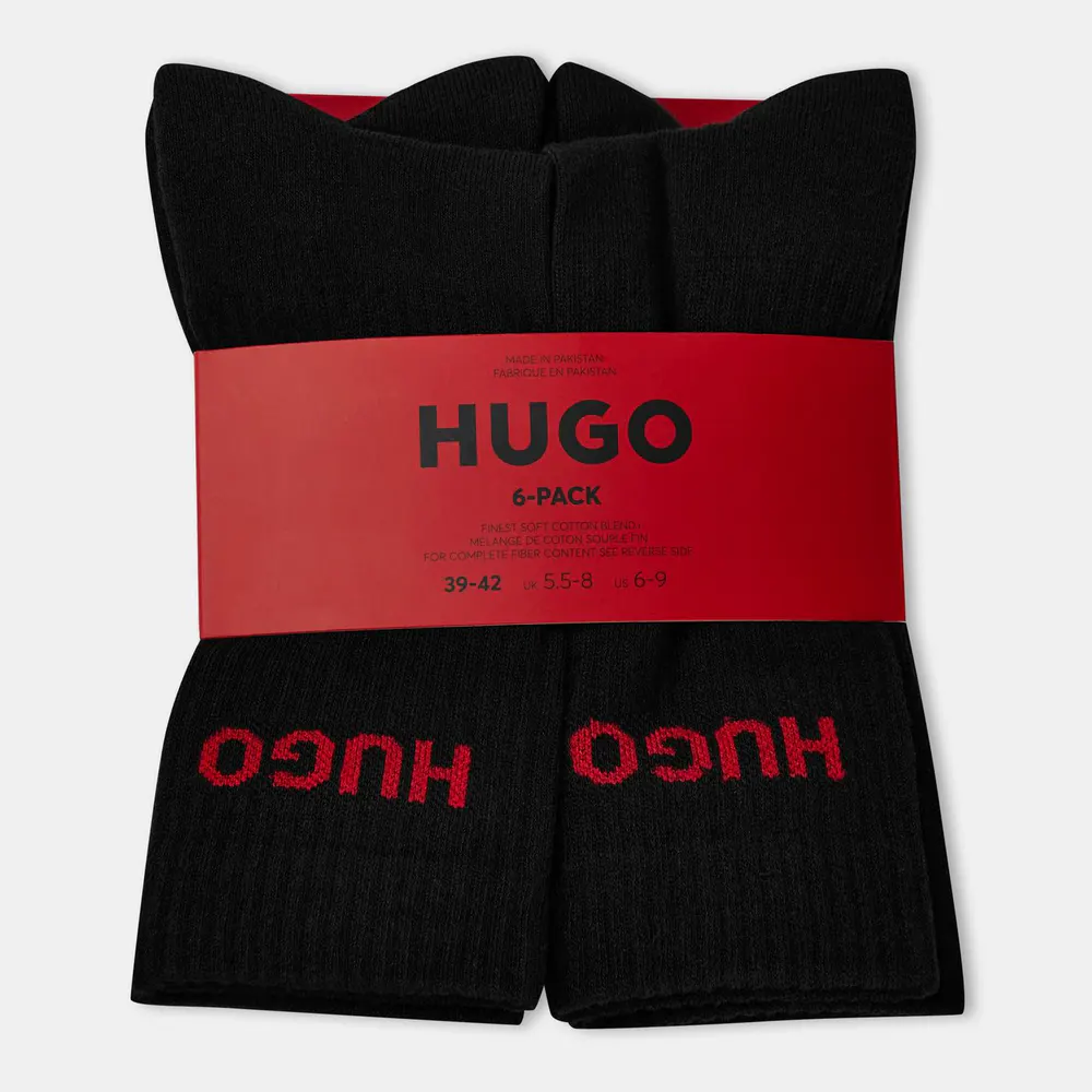 Hugo Mens HUGO Ribbed Logo 6-Pack Crew Socks