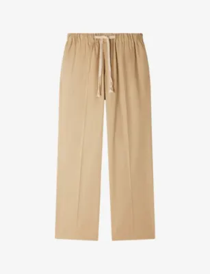 SANDRO Wide-Leg Elasticated-Waist Cotton Trousers