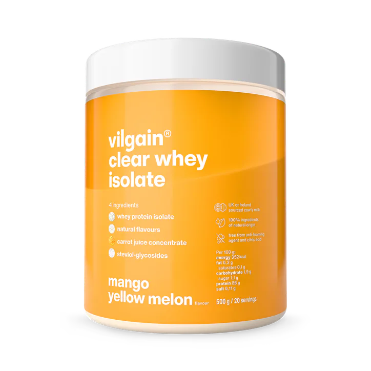Vilgain Clear Whey Isolate Mango Yellow Lemon 500g Refreshing Protein Lemonade with 84% Protein | Naturally Sweetened with Stevia