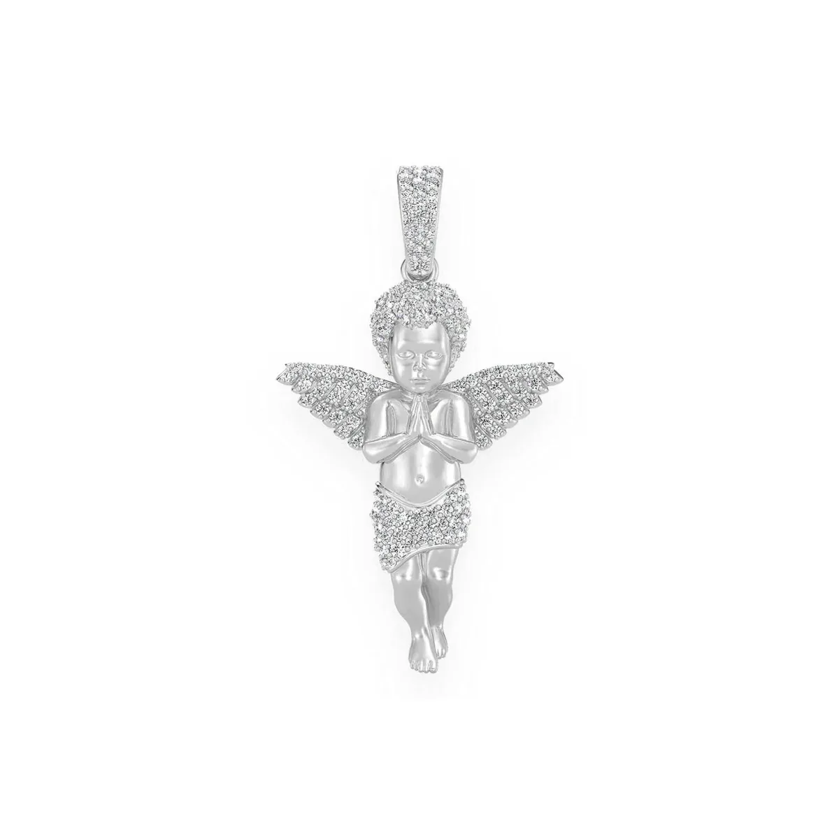 For Him Petite Praying Angel Pendant in White Gold / Natural Diamond – Pendant