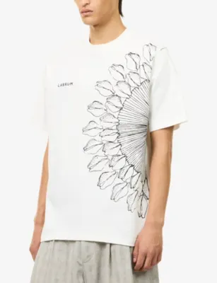 LABRUM LONDON Cowrie Shell-Print Cotton T-Shirt in CREAM, additional product view 3