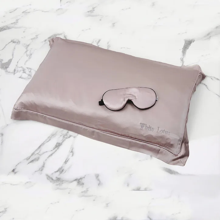 White Lotus Beauty 100% Mulberry Silk Pillowcase & Eye Mask Set Cruelty Free - Pearl Grey, additional product view 3