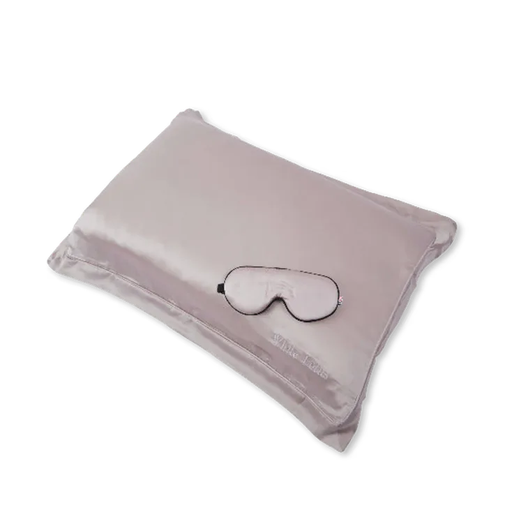 White Lotus Beauty 100% Mulberry Silk Pillowcase & Eye Mask Set Cruelty Free - Pearl Grey
