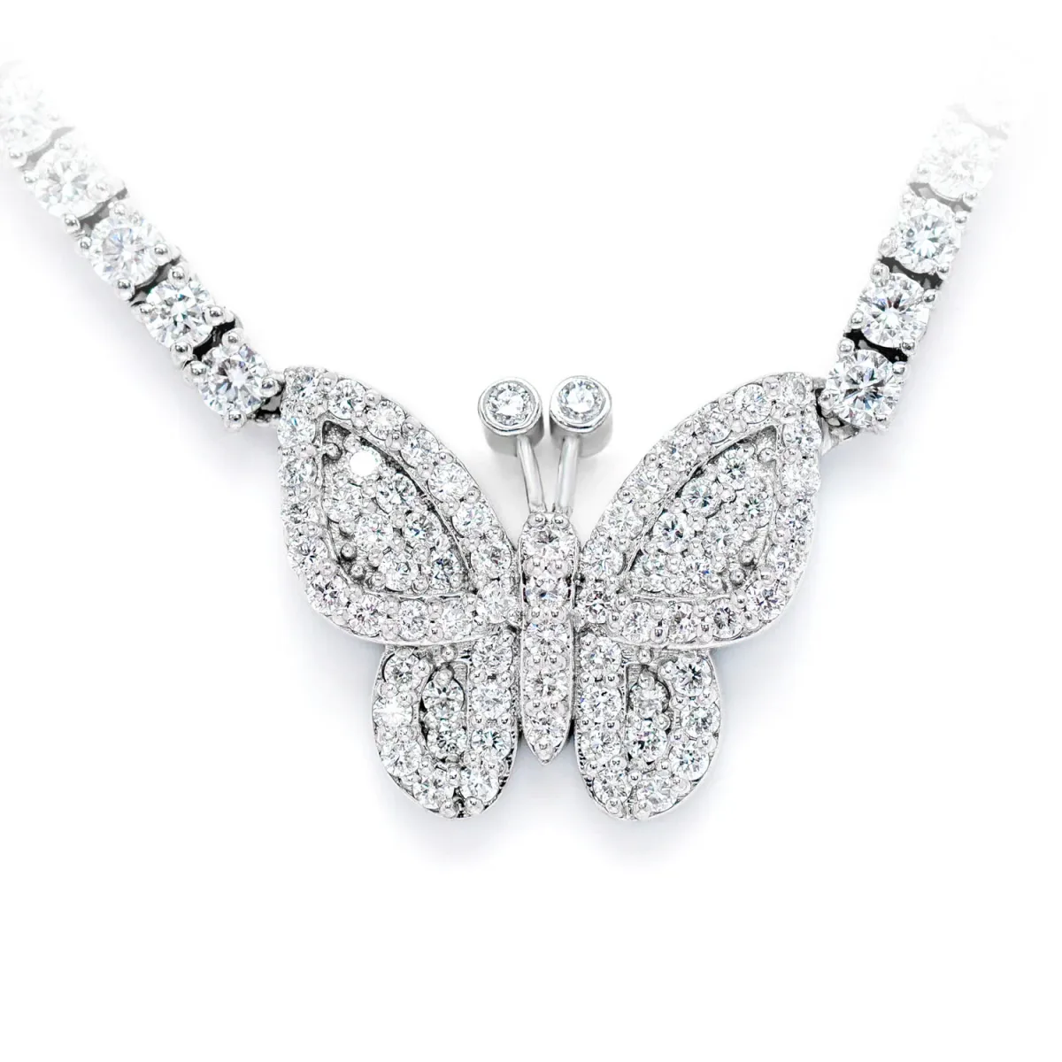 For Him Sterling Silver Butterfly Lab Diamond Tennis Necklace in 4pt / 925 Sterling Silver / 18" – Necklace