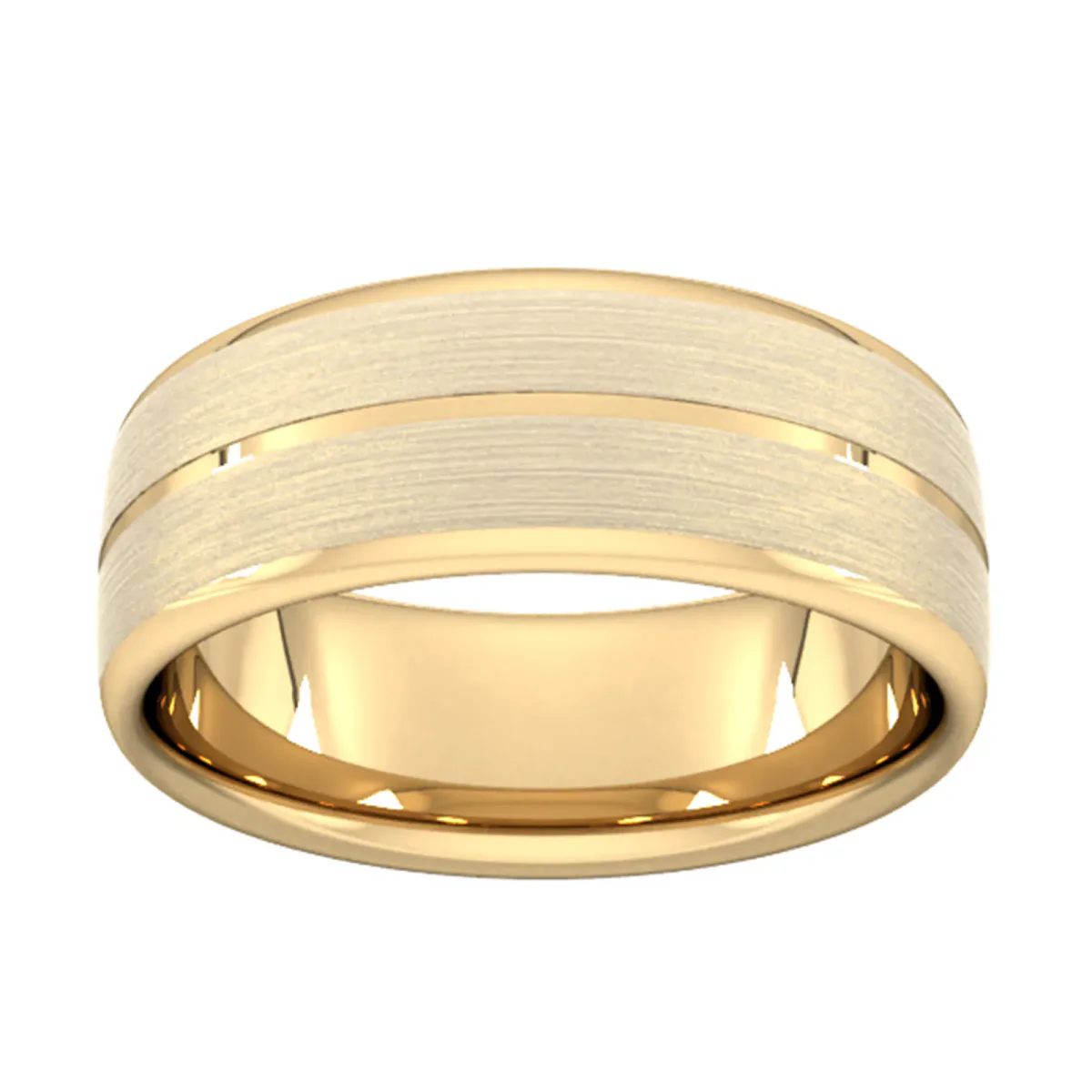 For Him 8mm Traditional Court Standard Centre Groove With Chamfered Edge Wedding Ring In 18 Carat Yellow Gold