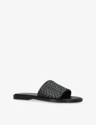 BOTTEGA VENETA Elio Leather Woven Slides - EUR 41 / 7 UK MEN in BLACK, additional product view 3