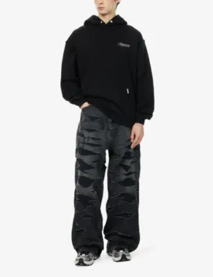 REPRESENT Owners Club Script kangaroo-pocket relaxed-fit cotton-jersey hoody detail 2