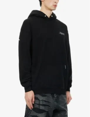 REPRESENT Owners Club Script kangaroo-pocket relaxed-fit cotton-jersey hoody detail 3