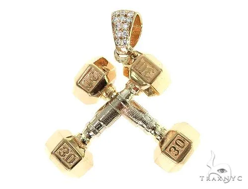 RINA - For Him FACTORY 14K Two Tone Big Dumbbells Barbells Fitness Pendant 66106 – Pendant