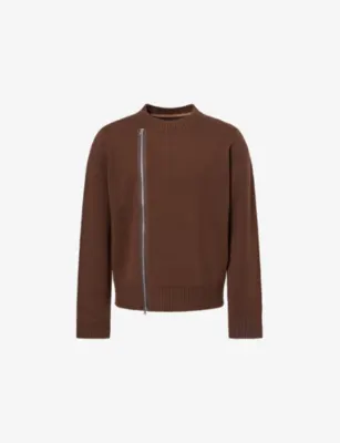 SACAI Zip Embroidered-Logo Wool Jumper
