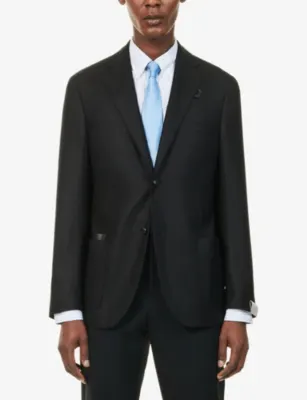 CORNELIANI Leather-Tab Single-Breasted Wool and Cashmere-Blend Jacket detail 3