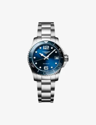 LONGINES L3.370.4.96.6 HydroConquest GMT 32mm Ceramic Bezel Stainless-Steel Quartz Watch in STAINLESS STEEL – Jewellery & Watches | Mens luxury watches