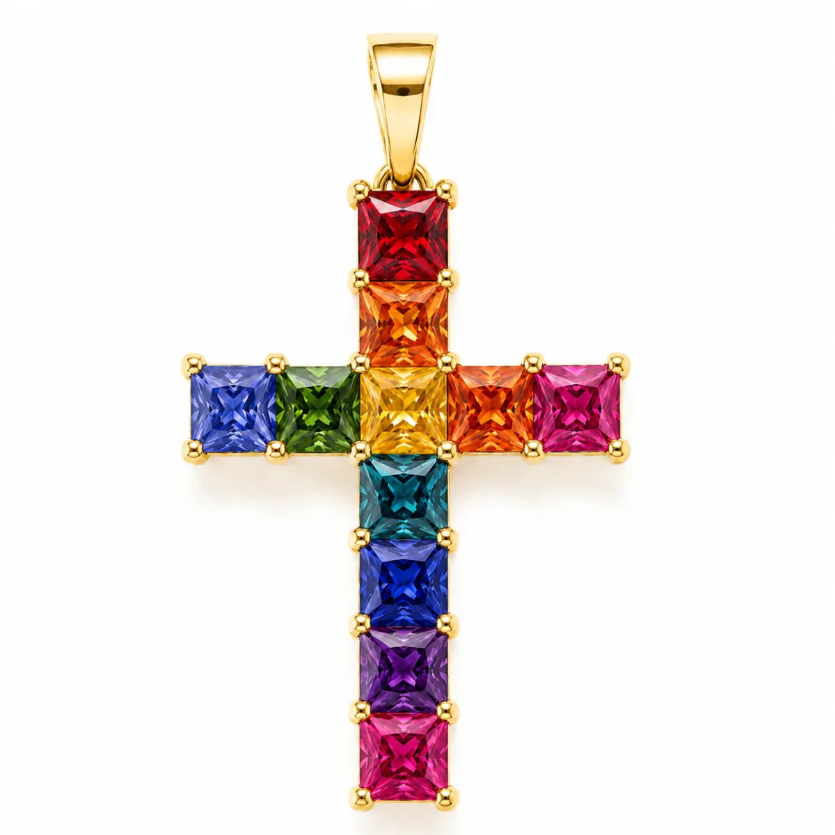 PIA - For Him GEMSTONES Rainbow Princess Cut Sapphire Cross 67145 in Yellow Gold – Pendant