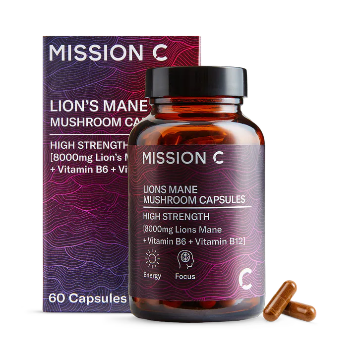 MISSION C Lion’s Mane Capsules 8000mg with Vitamin B6 & B12 60 Vegan Capsules