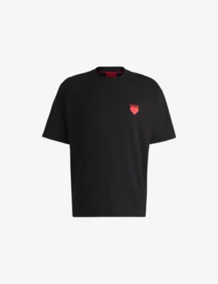 HUGO Branded-print relaxed-fit cotton-jersey T-shirt - BLACK