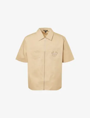 TRUE RELIGION Buddha Logo-Patch Cotton Shirt in Travertine – Mens | Shirts | Casual Shirts | Short-sleeved