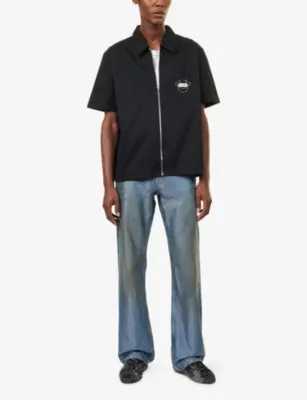 TRUE RELIGION Buddha Logo-Patch Cotton Shirt in JET BLACK, additional product view 2