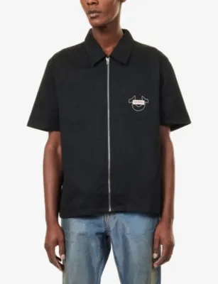 TRUE RELIGION Buddha Logo-Patch Cotton Shirt in JET BLACK, additional product view 3