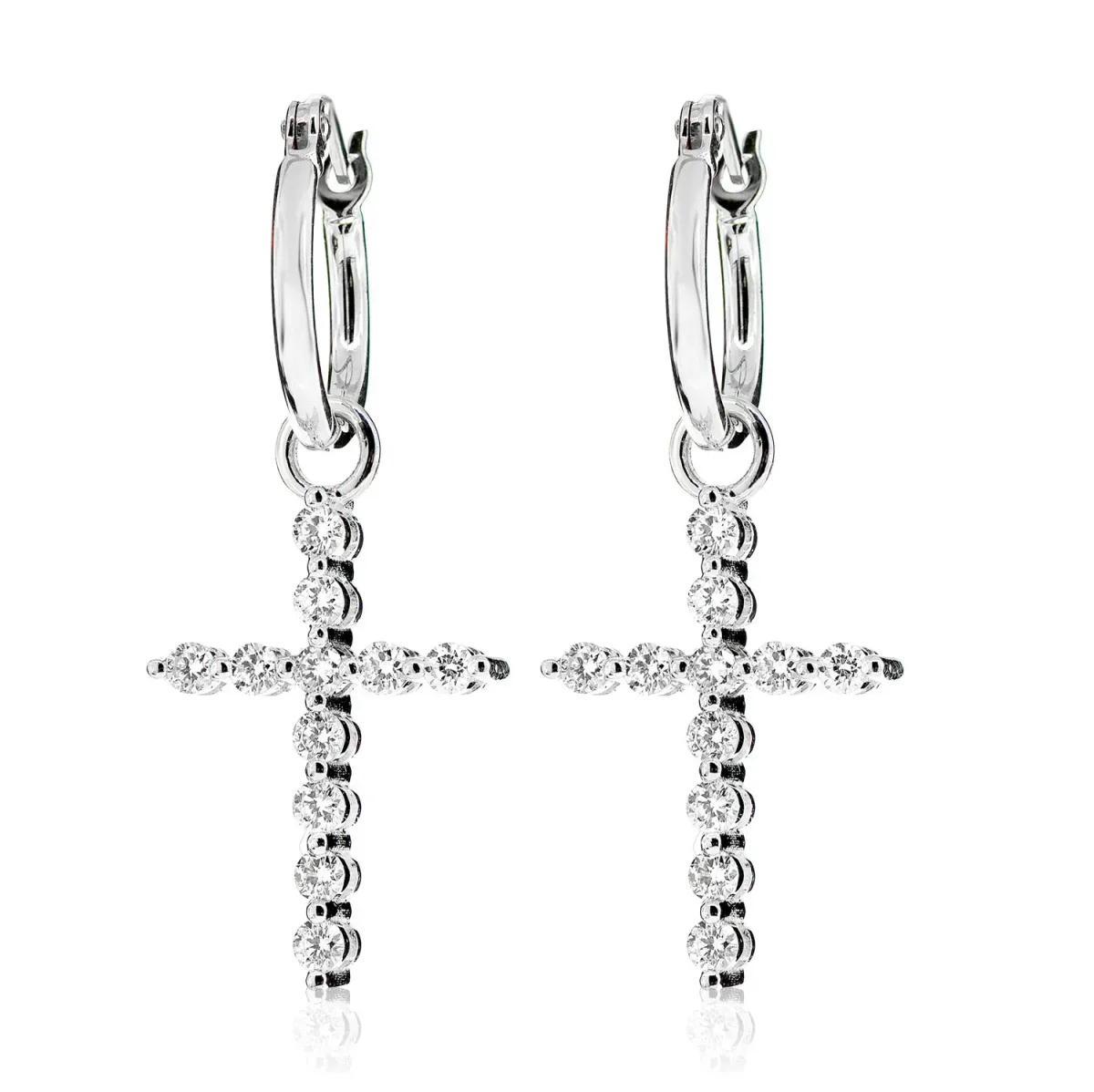 For Him Plain Hoop Earrings Dangling Diamond Cross Earrings in Two-Tone Gold / Lab Grown Diamond – Earring