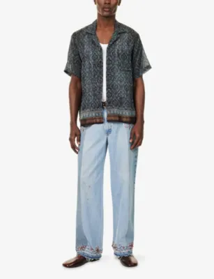 KARTIK RESEARCH Pattern Camp-Collar Silk Shirt in Algae, additional product view 2