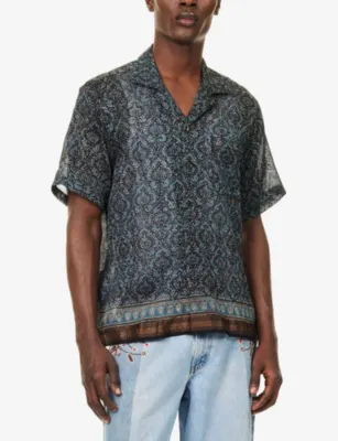 KARTIK RESEARCH Pattern Camp-Collar Silk Shirt in Algae, additional product view 3
