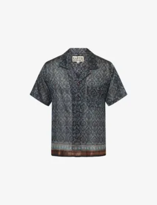 KARTIK RESEARCH Pattern Camp-Collar Silk Shirt in Algae – Mens | Shirts | Casual Shirts | Short-sleeved