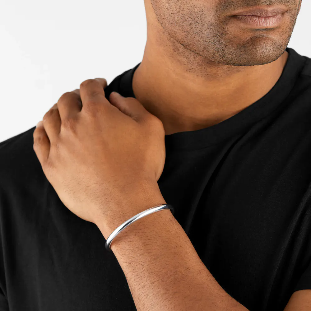 For Him Sterling Silver 5mm Torque Bangle detail 3
