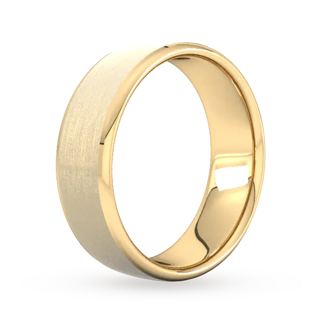 For Him 7mm Flat Court Heavy Polished Chamfered Edges With Matt Centre Wedding Ring In 18 Carat Yellow Gold detail 2