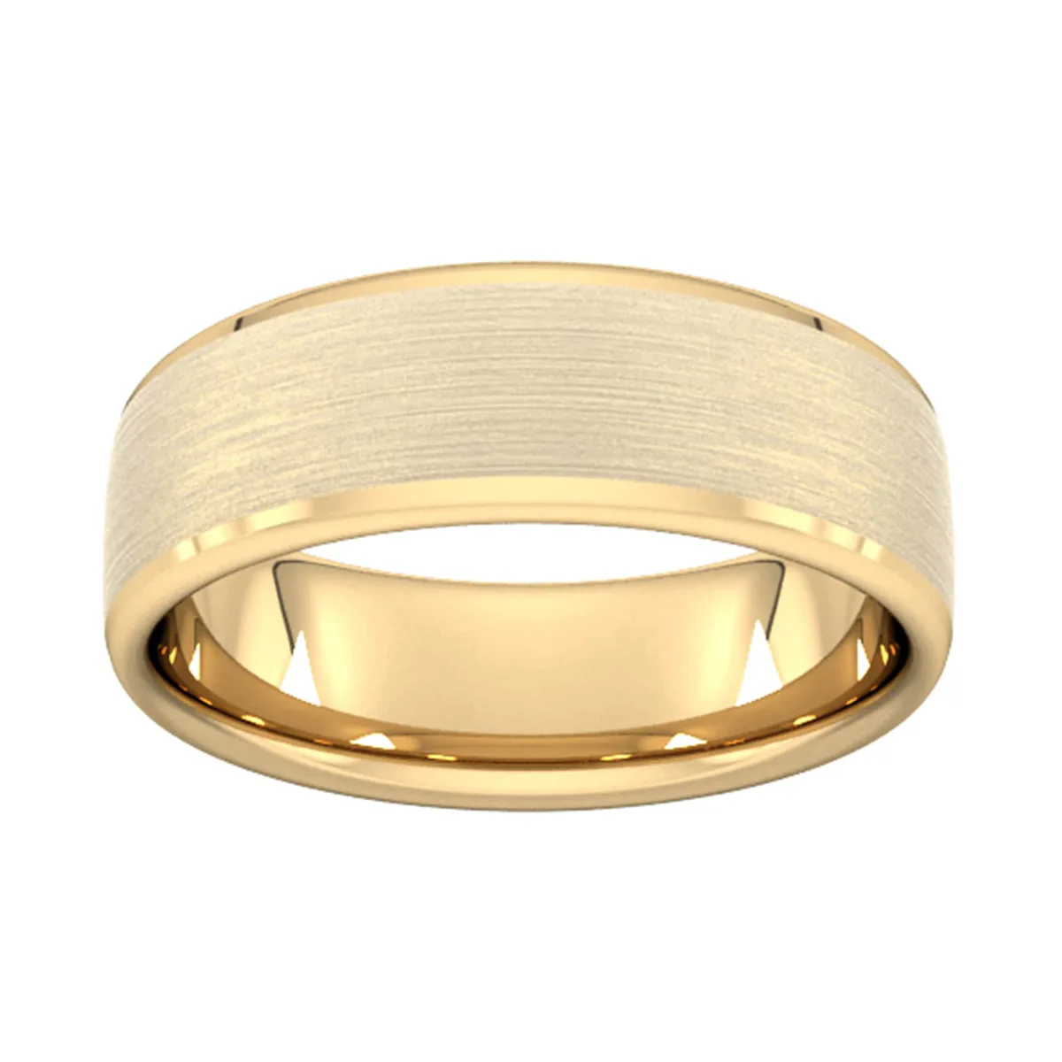 For Him 7mm Flat Court Heavy Polished Chamfered Edges With Matt Centre Wedding Ring In 18 Carat Yellow Gold