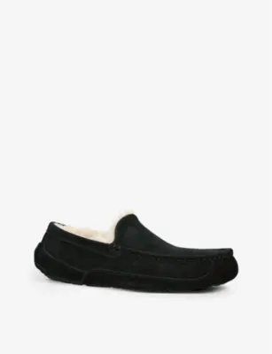 UGG Ascot logo-embroidered suede slippers - EUR 42 / 8 UK MEN in BLACK, additional product view 3