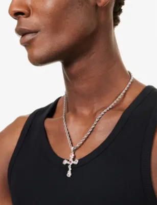 GLD Ruby Iced Spiked Cross Rhodium-Plated Pendant detail 2