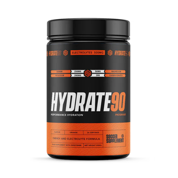Soccer Supplement Hydrate90 Hydration & Electrolyte Powder Orange 26 Servings - Orange Tub