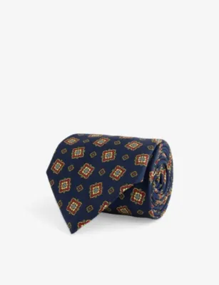 DUNHILL Scattered Medallion-Print Silk Tie