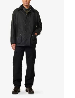 BARBOUR Ashby corduroy-trimmed waxed cotton jacket - OLIVE detail 2