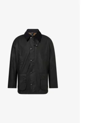 BARBOUR Ashby corduroy-trimmed waxed cotton jacket - OLIVE