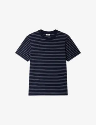 SANDRO Striped Short-Sleeve Cotton T-Shirt - Marine / Blanc